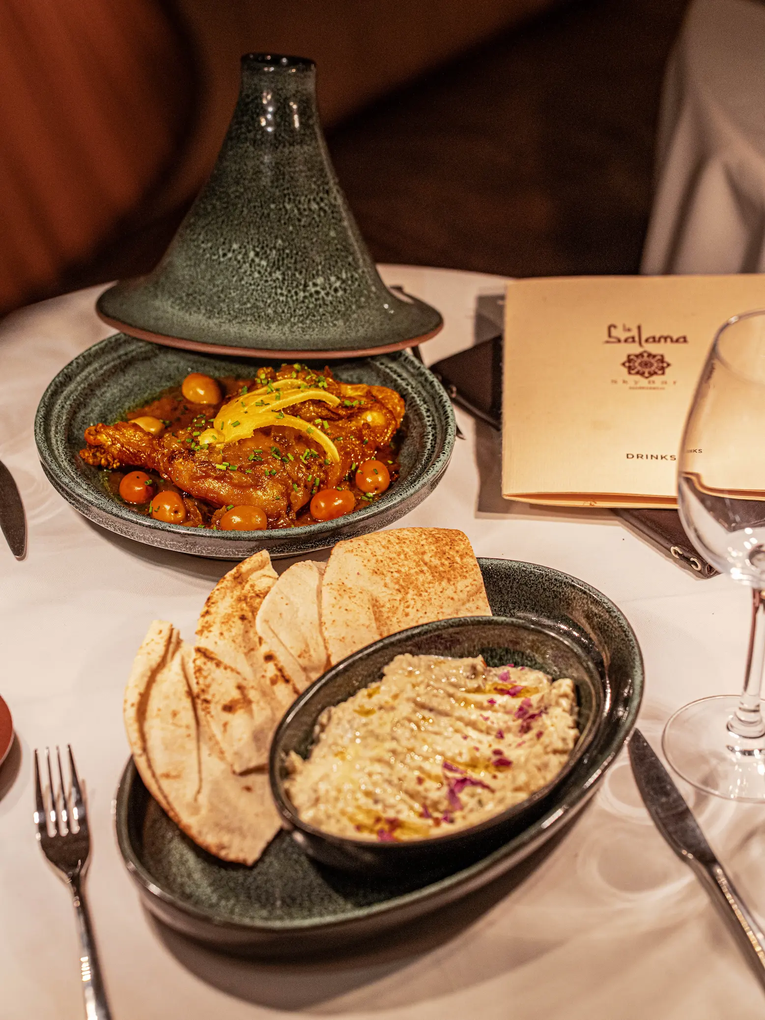 Lush tropical Skybar and rooftop garden at Le Salama Marrakech, the best spot for sunset cocktails