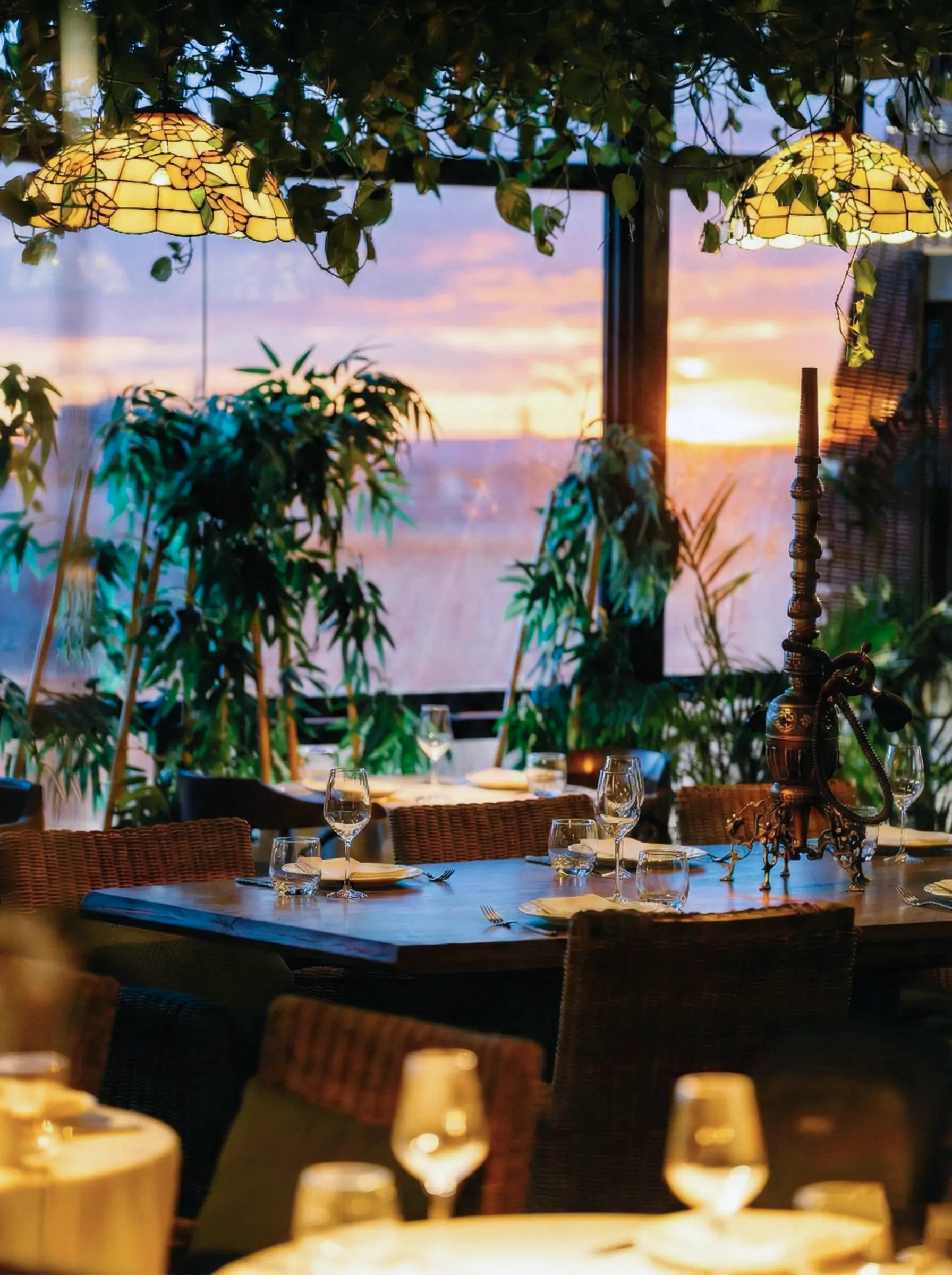 Guests enjoying a sunset dinner show and Moroccan fusion dishes at Le Salama