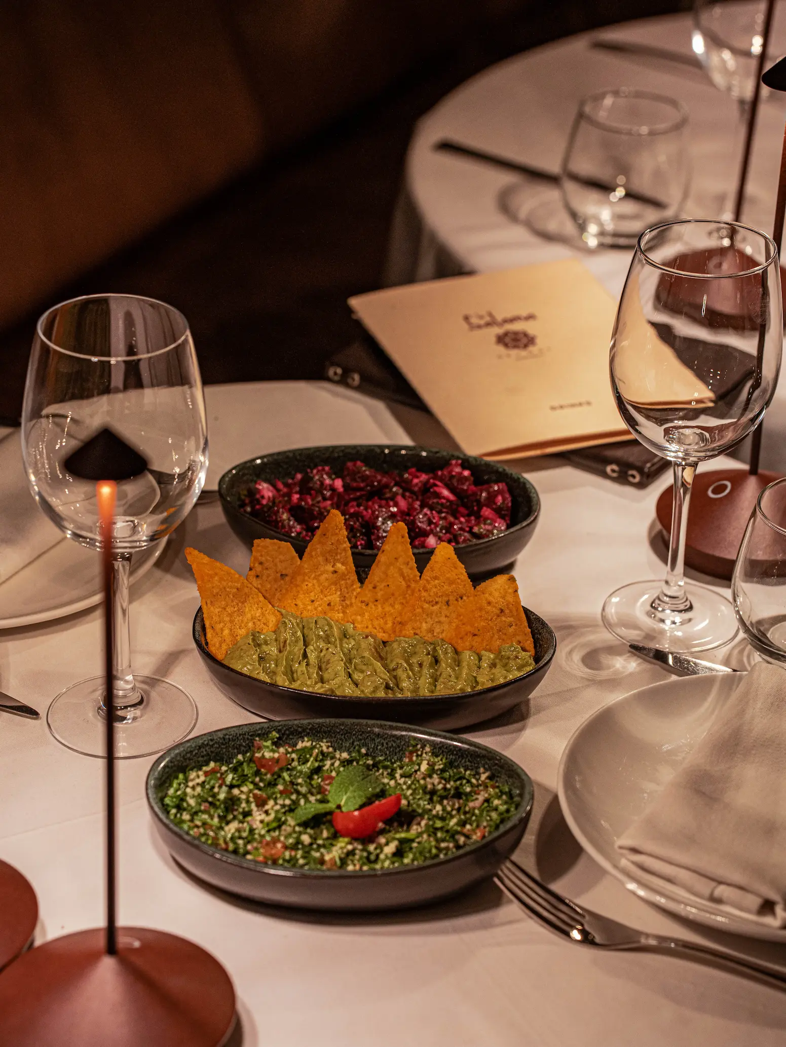 A romantic candlelight dinner setting at Le Salama, the best Moroccan restaurant in Marrakech